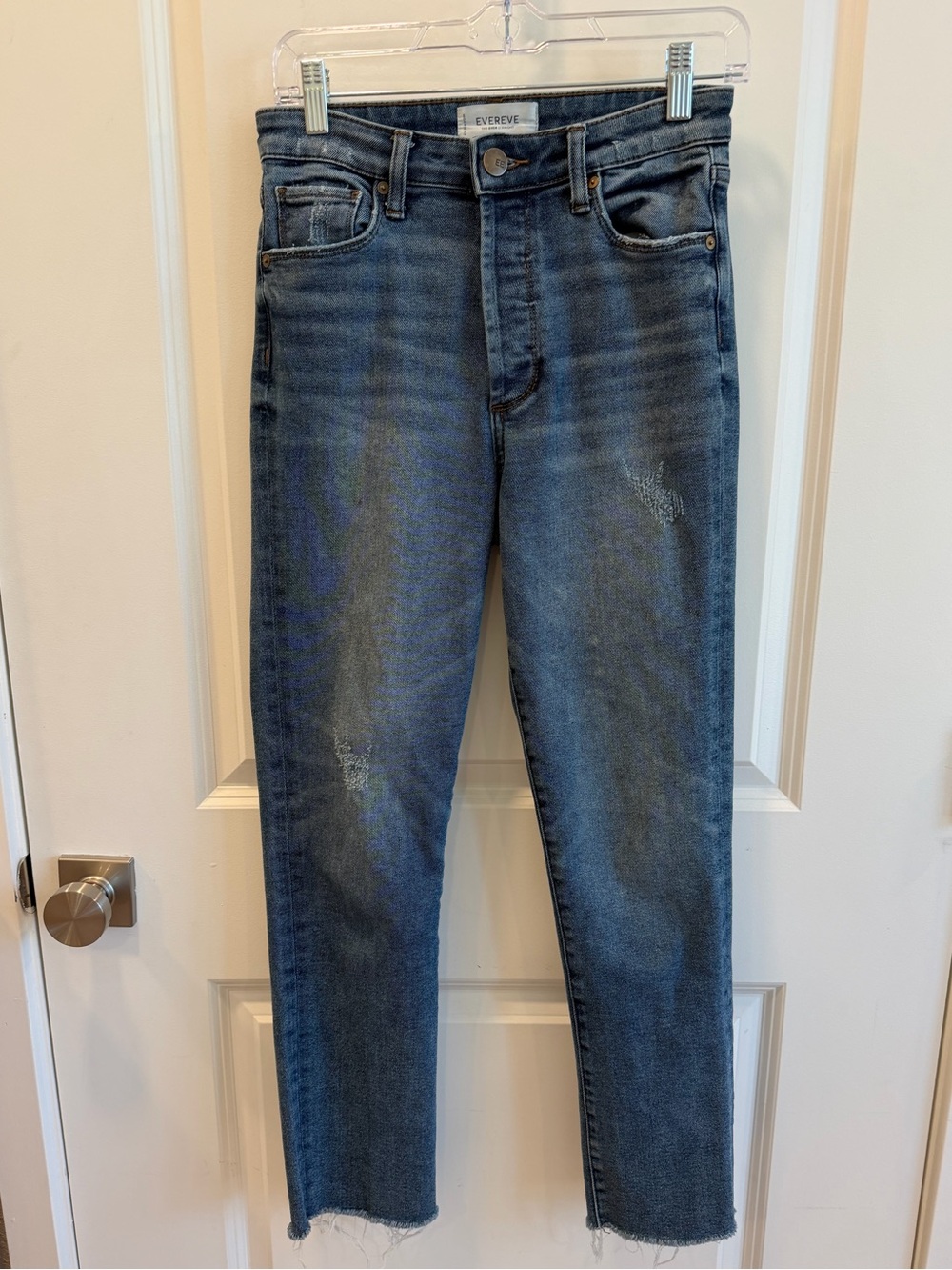 EVEREVE The Ever Straight Jeans Size 26 High Rise Raw Hem Distressed Denim
